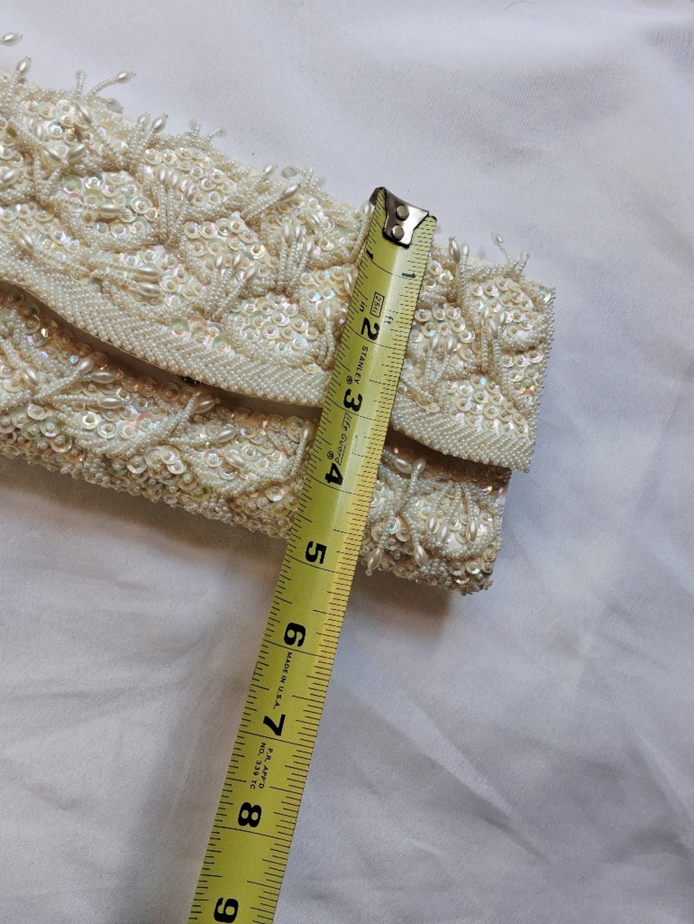 Embellished Ivory Beaded Evening Clutch - Picture 6 of 7